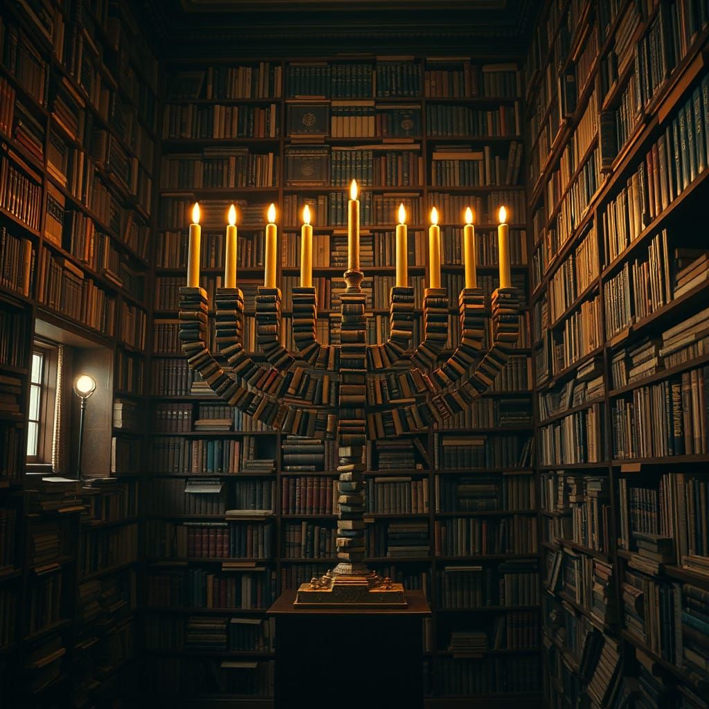 Cinematic Menorah Blends into Bookshelf