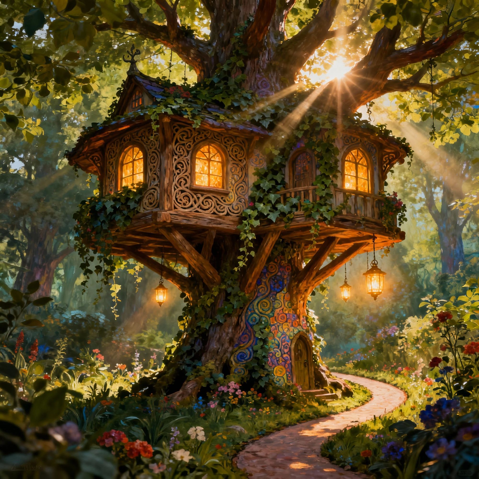 Sunlit Treehouse Forest