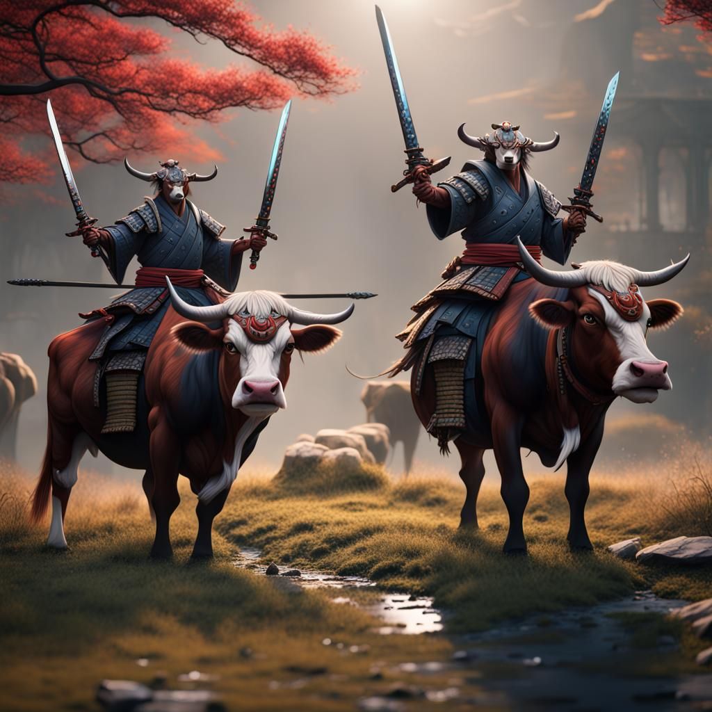 samurai cows with swords