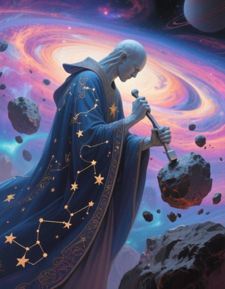 Imagine a celestial sculptor chiseling constellations from asteroids