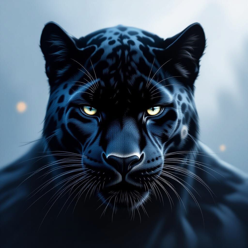 Mysterious Black Panther Face in Dark Realism