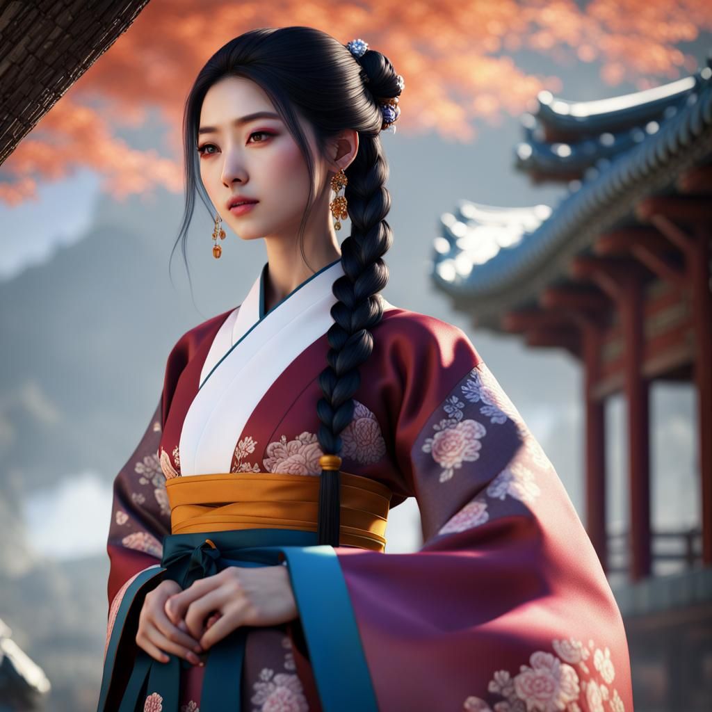 Korean Hanbok on Korean girl - AI Generated Artwork - NightCafe Creator