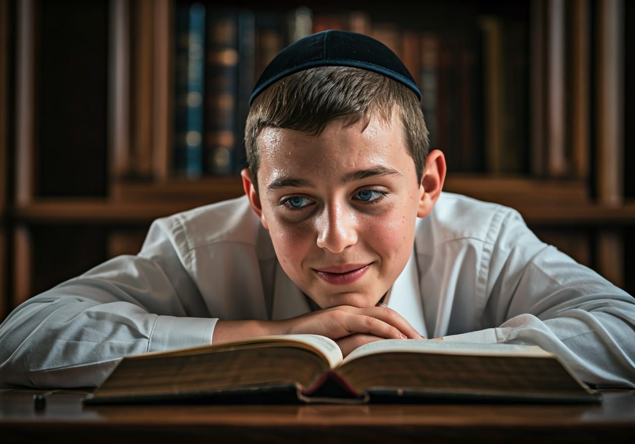 Yeshiva Student Studying Torah with Enthusiasm