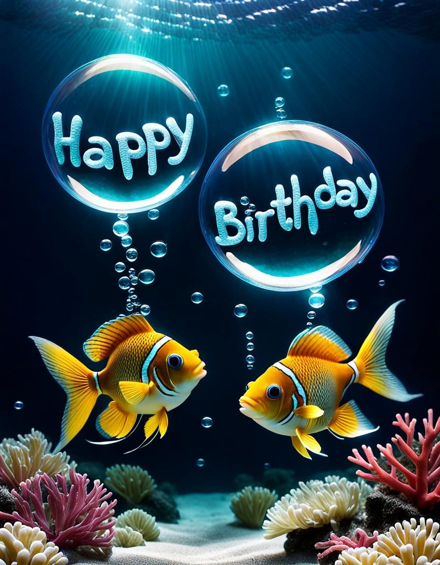 Happy Birthday Fish - literal chat bubbles.   by @Johnny Fish