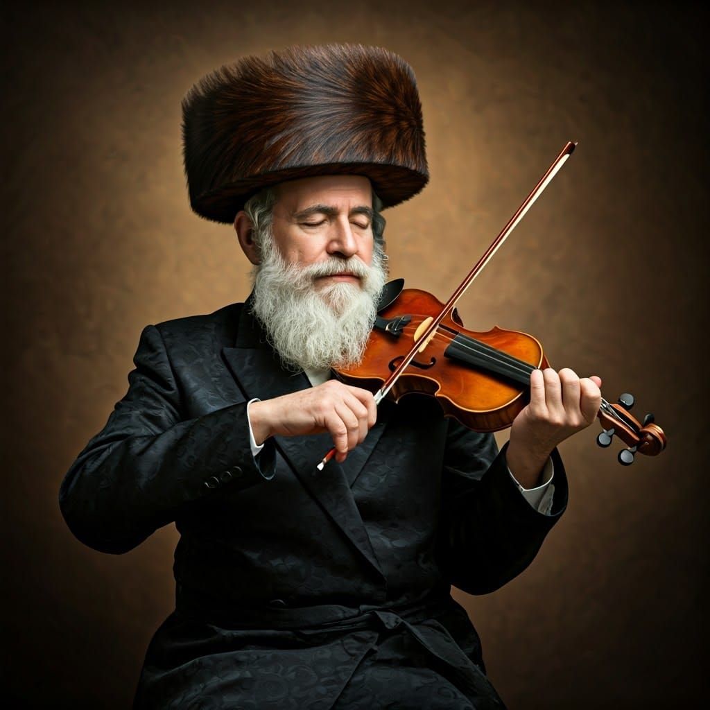 Hasidic Man Serenades in Somber Elegance