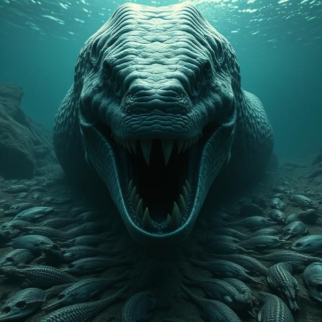 Real life style horror image creations I just made of an evil hungry animalistic version of Jormungandr staring into you...