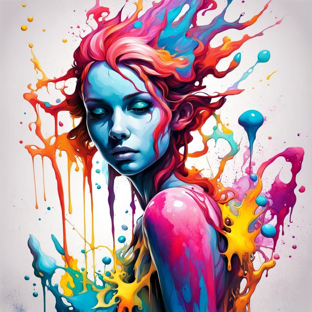 ink splash art :: marble elemental fairy :: bright and vibrant colors ...