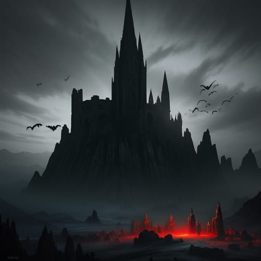 Eerie Bats Emerge From Cave at Dusk in Dark Fantasy Art