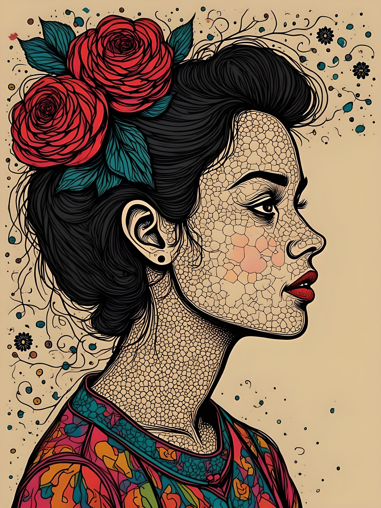  <lora:Peaceful Chaos Flux:1.0> , woman, hyperdetailed