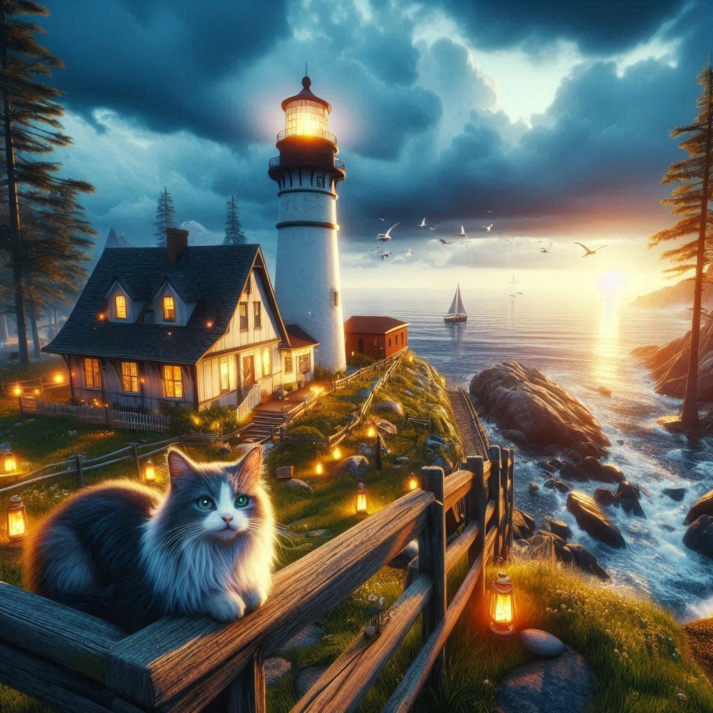 Cute Cat At a Lighthouse