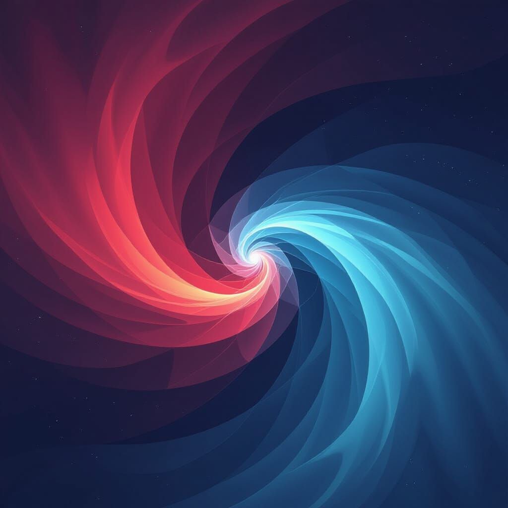 One side can be a chaotic, dark red swirl, fading into a cool, calm blue/gray on the other side 