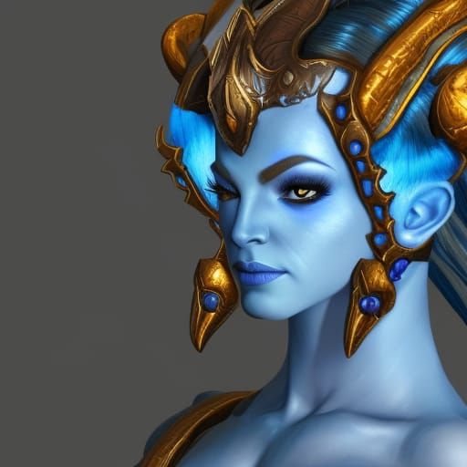 draenei female, blue skin, blue