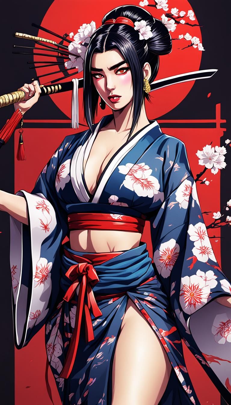 geisha samuray with katana