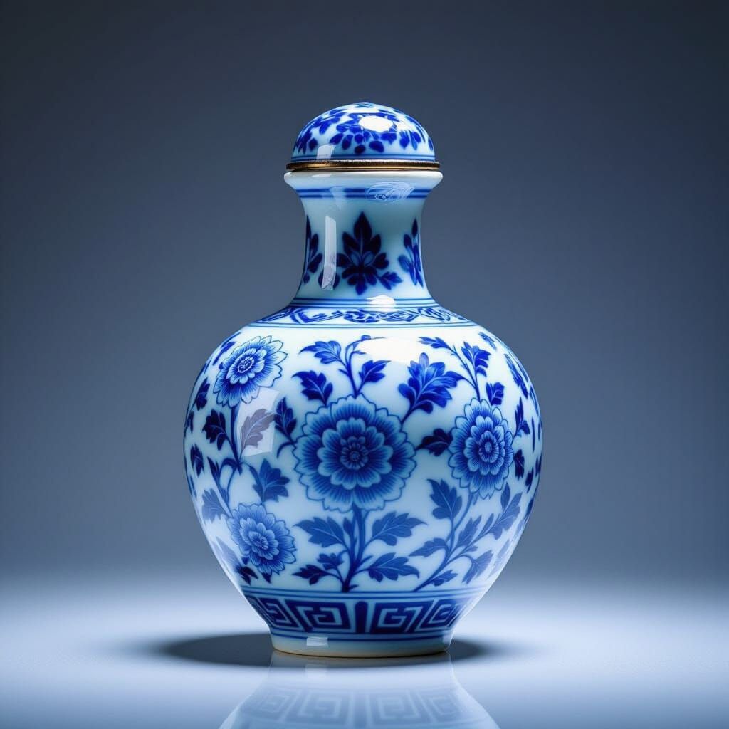 Blue and White Porcelain Snuff Bottle Under Exhibition Light