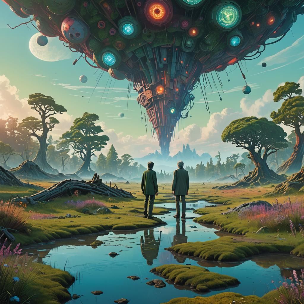 Rick and Doctor on Alien Planet as Matte Painting