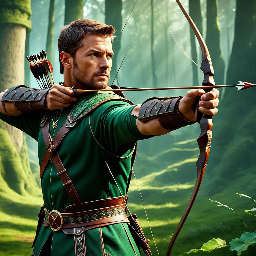 Archery contest where Robin Hood splits an arrow in two in the bullseye ...