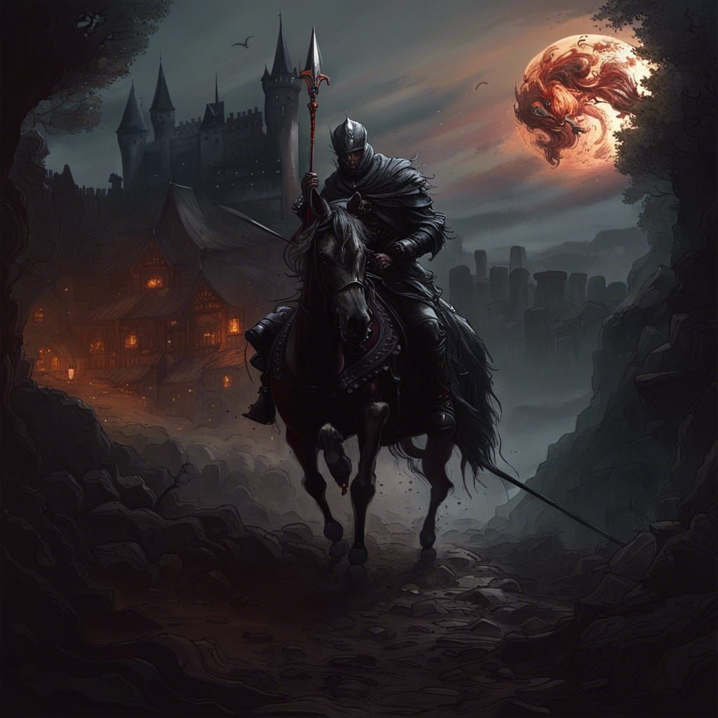 horse man riding in to battle