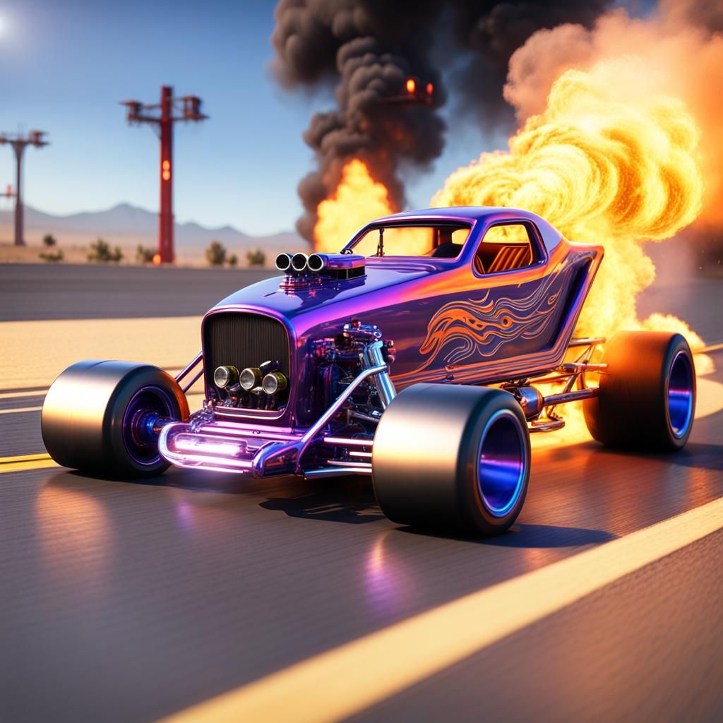 hot wheel dragster car burning out , smoke from tire tracks,glitter ...