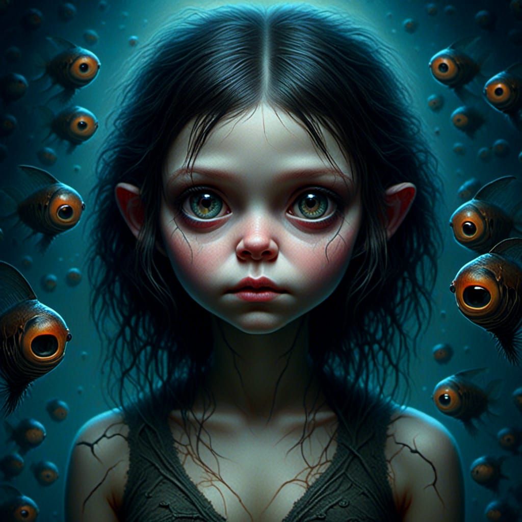 <lora:Frickin Cute:1.0>  a hyperrealistic image of a attractive woman in the style of Simon Bisley with a sinister mood and a more sinister...