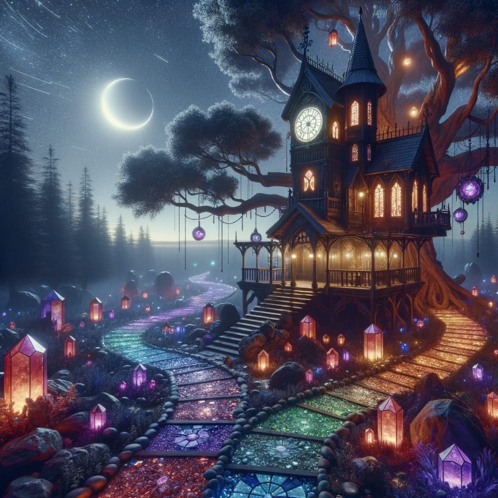 A twilight gothic treehouse castle.