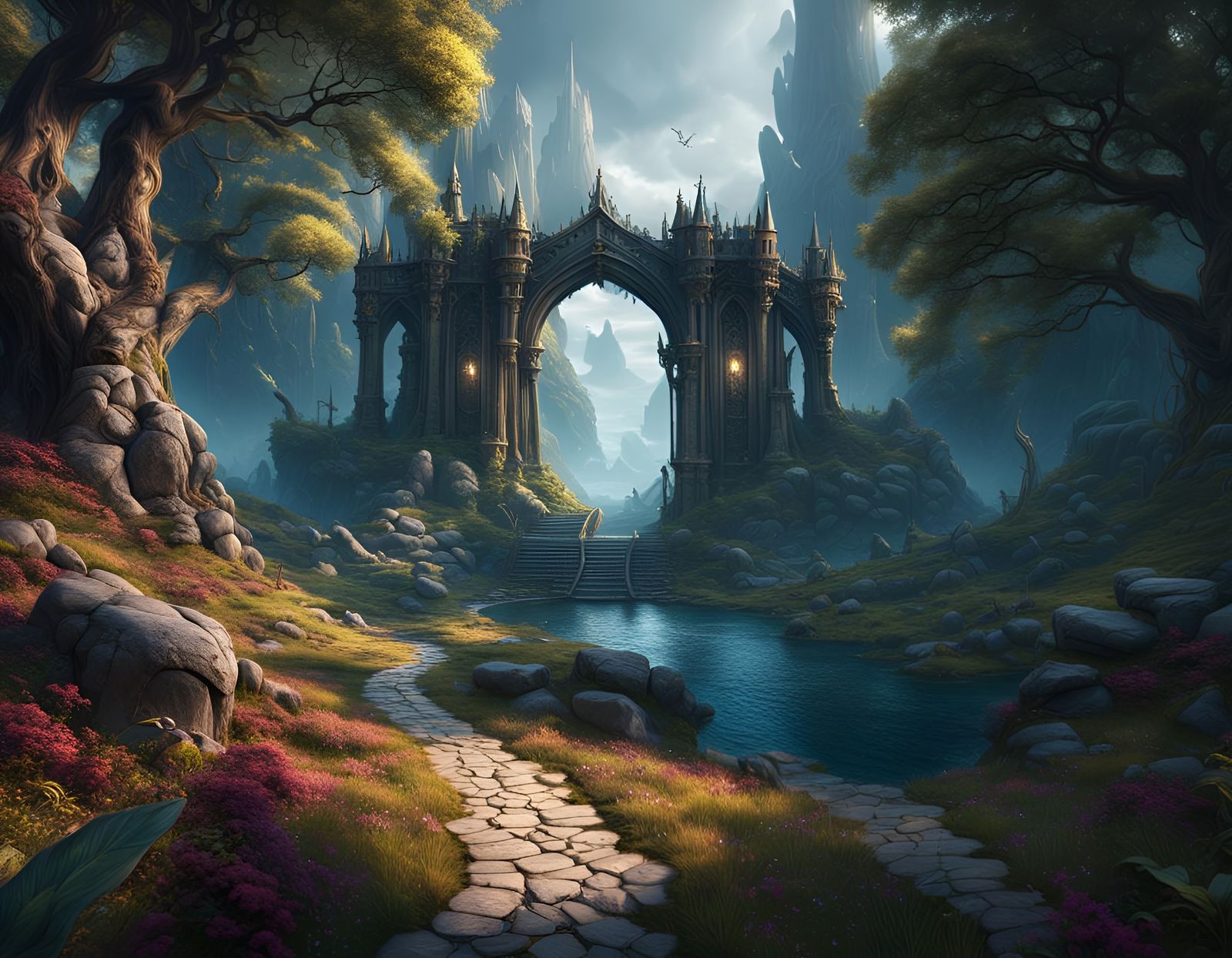 A Path into a Magical Place in a Fantasy World - AI Generated Artwork ...