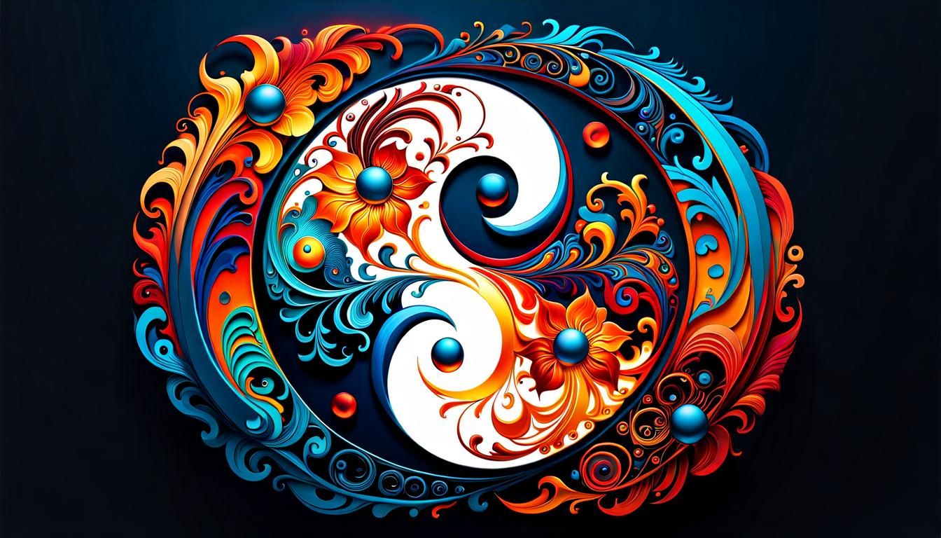 AR16x9-Intricate and vibrant masterpiece yin-yang symbol wit...
