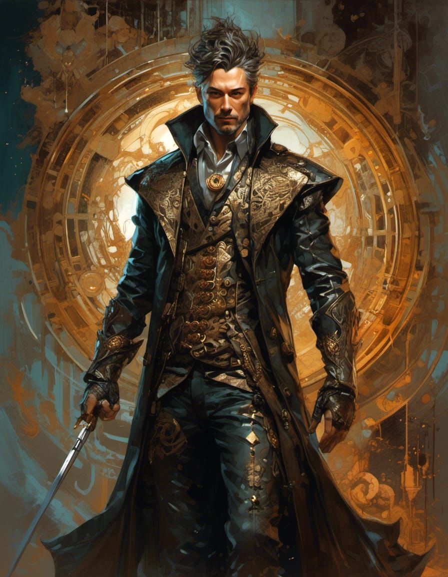 <lora:dwc:1.0>  insanely Gorgeous Wicked Steampunk wizard, full body portrait sinister by Ann Stokes, Artgerm, Carne Griffiths, Victo Ngai,...