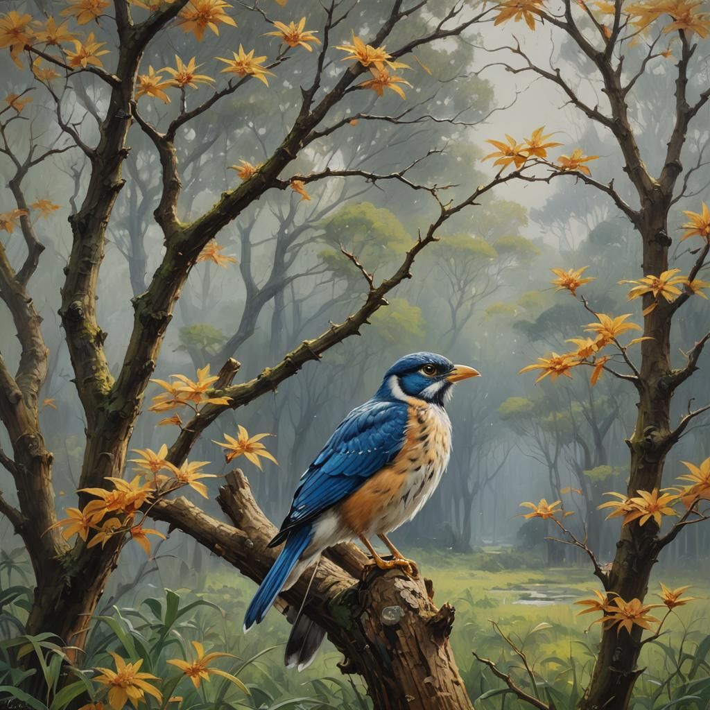 Torii Gates Vanishing into Misty Forest, Oil Painting