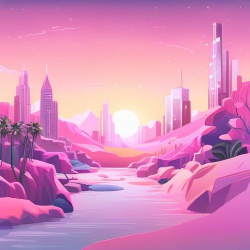 a pastel colored pink tropical dystopia