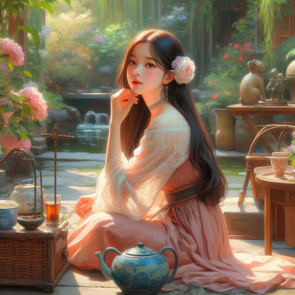 girl in garden flower