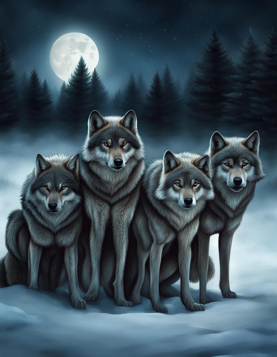 Pack of wolves at night - AI Generated Artwork - NightCafe Creator