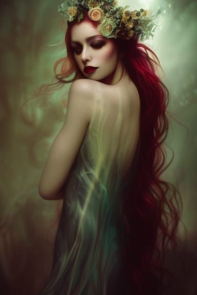 A beautiful Woman in light and shadow, gorgeous flowing gown...