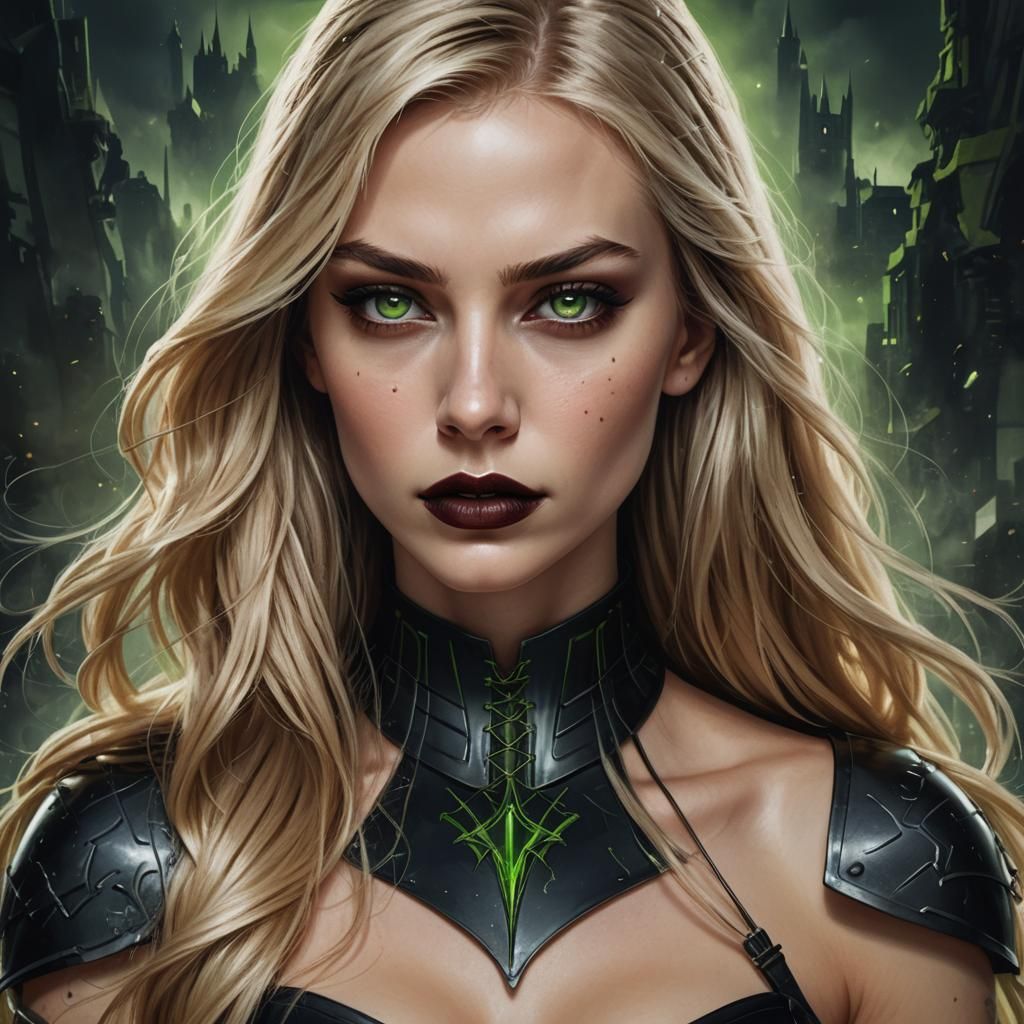 hyperrealistic portrait of a female with long sleek blond-ha...