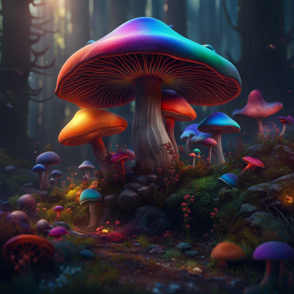 rainbow mushrooms - AI Generated Artwork - NightCafe Creator