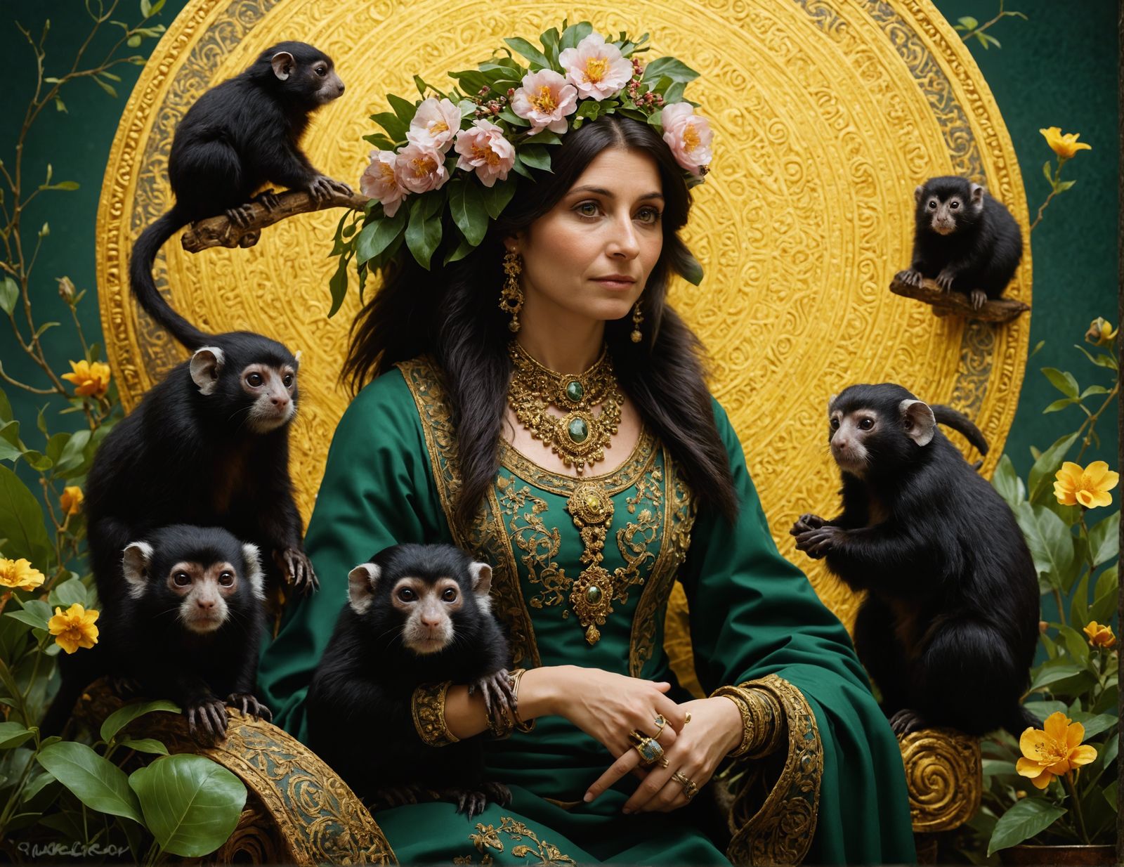 lovely lady with her monkeys