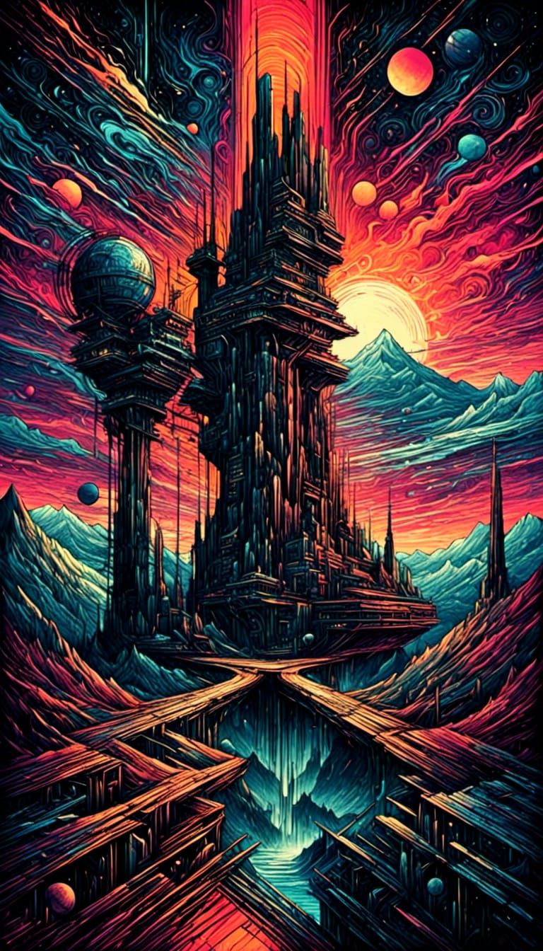 Futuristic Space Station with Aurora in Sci-Fi Style