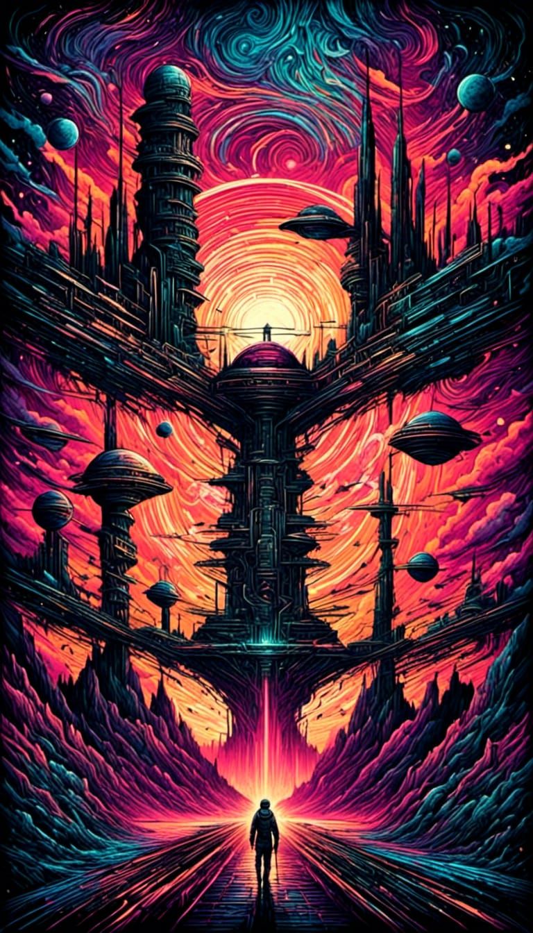 Futuristic Space Station with Aurora in Sci-Fi Style