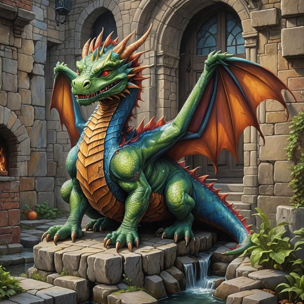 Fantasy Dragon in Oil and Crayon, Detailed Concept Art