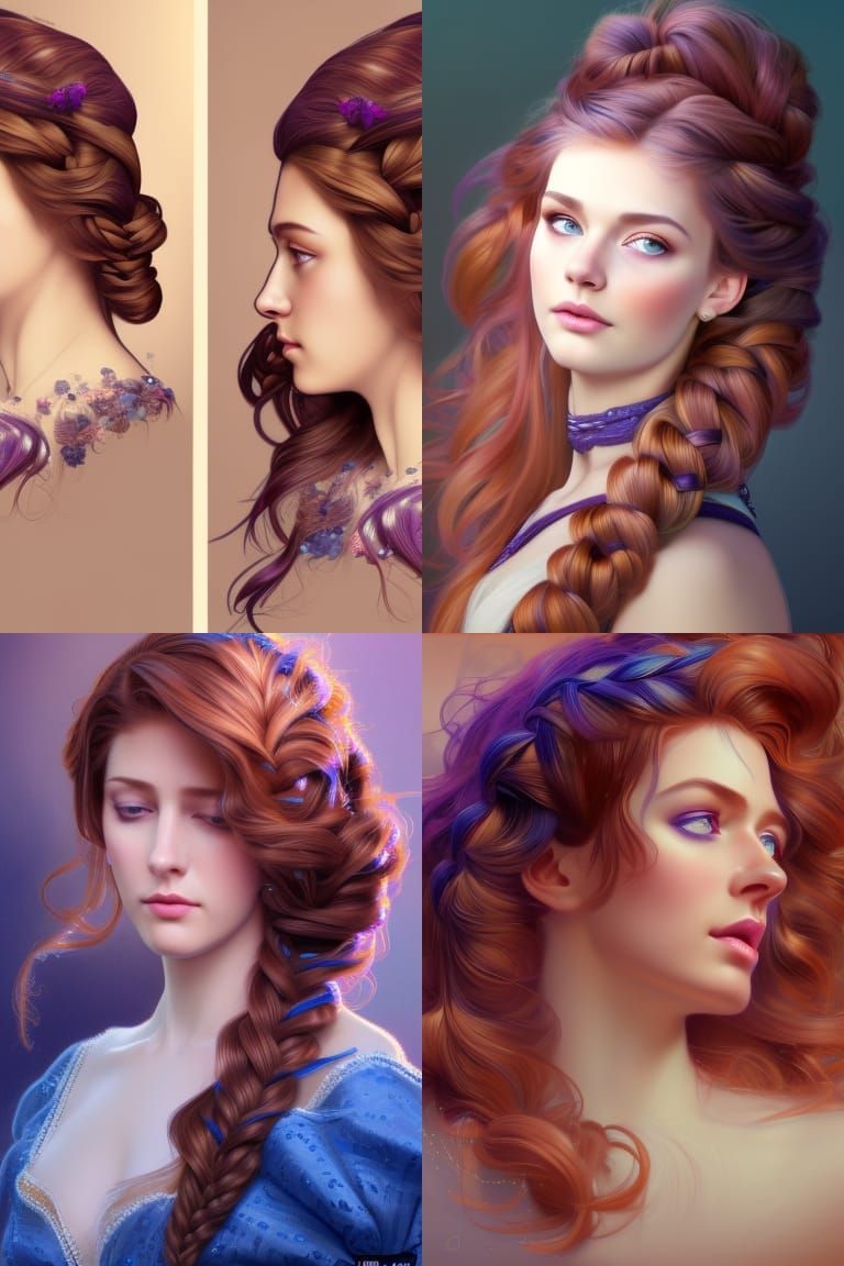 Beautiful lady half french braid hairstyle, auburn hair deep...