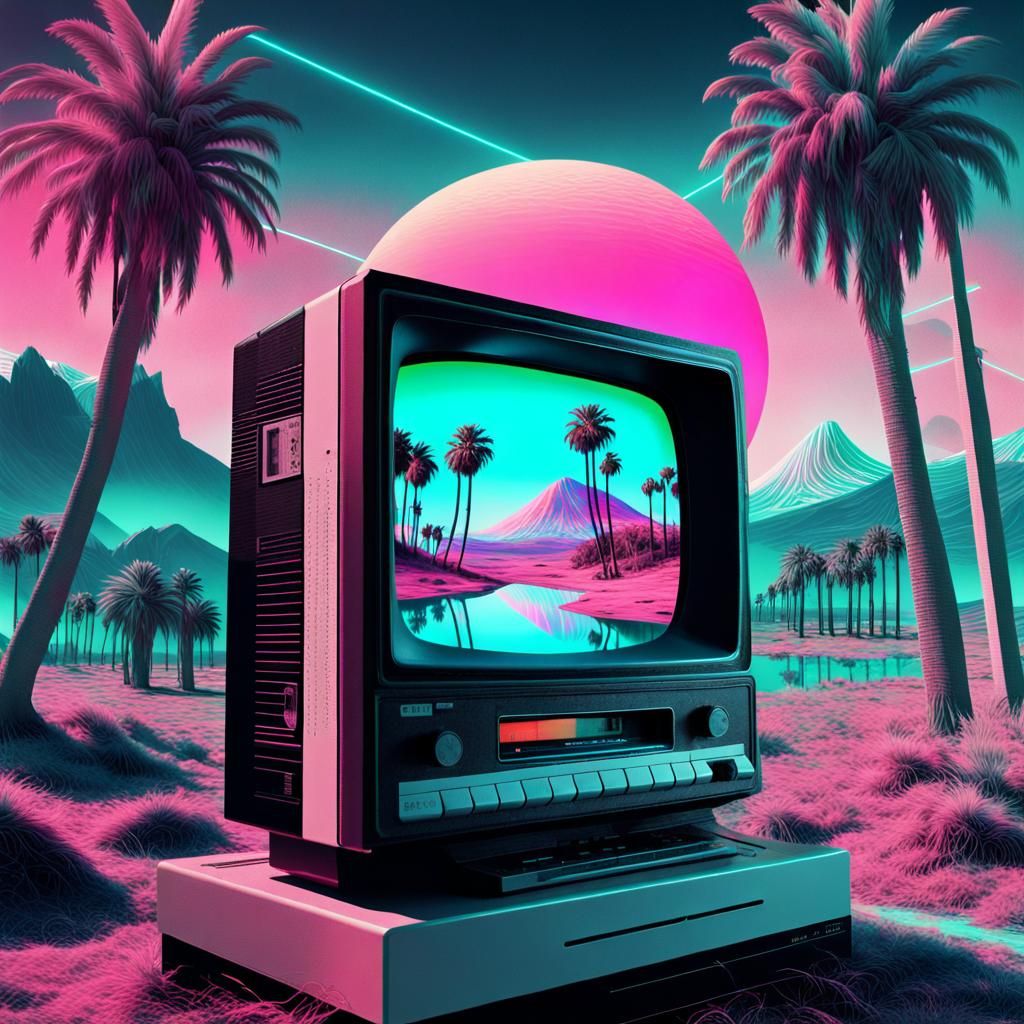 Vaporware Aesthetic Neon Tv - Ai Generated Artwork - Nightcafe Creator