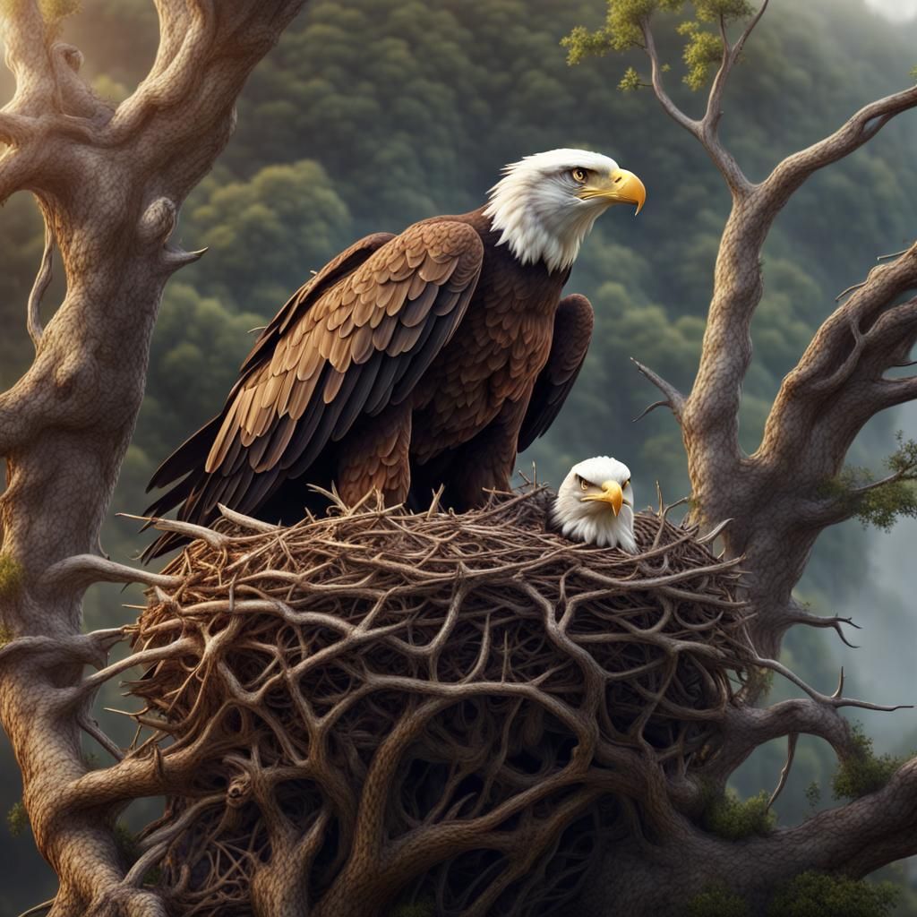 Beautiful Eagle nest, closeup, highly detailed   by @Mauve Marauder
