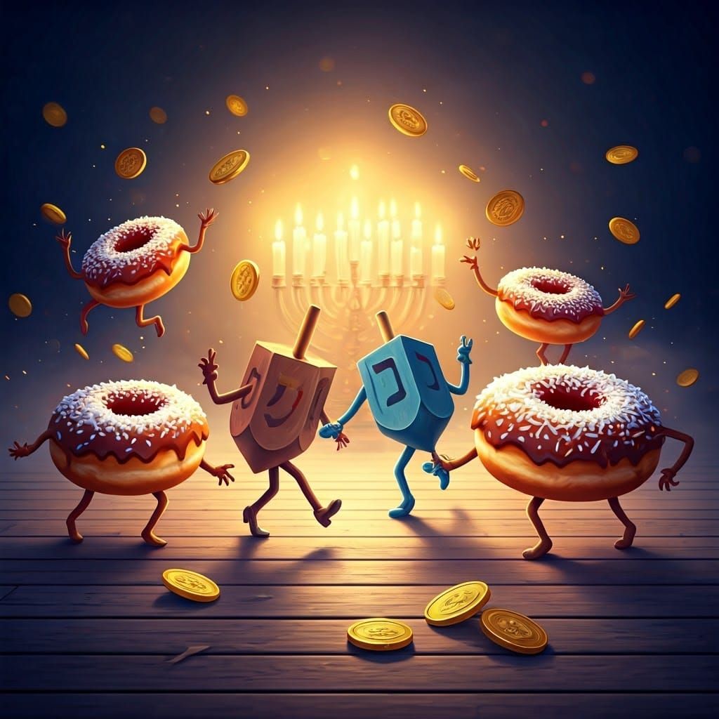 Whimsical Hanukkah Celebration in Dreamlike Splendor