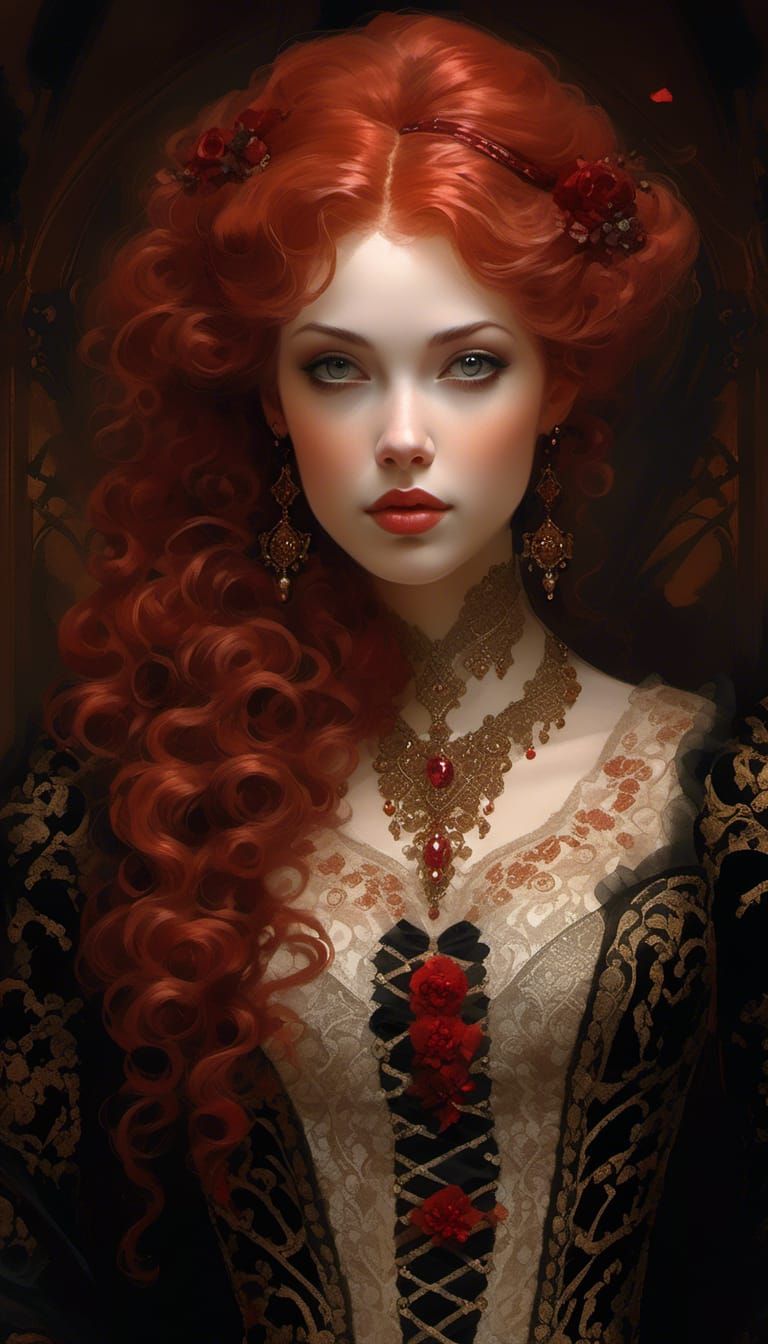 <lora:Soft:1.0> Lady covered in velvet and lace, long black ...