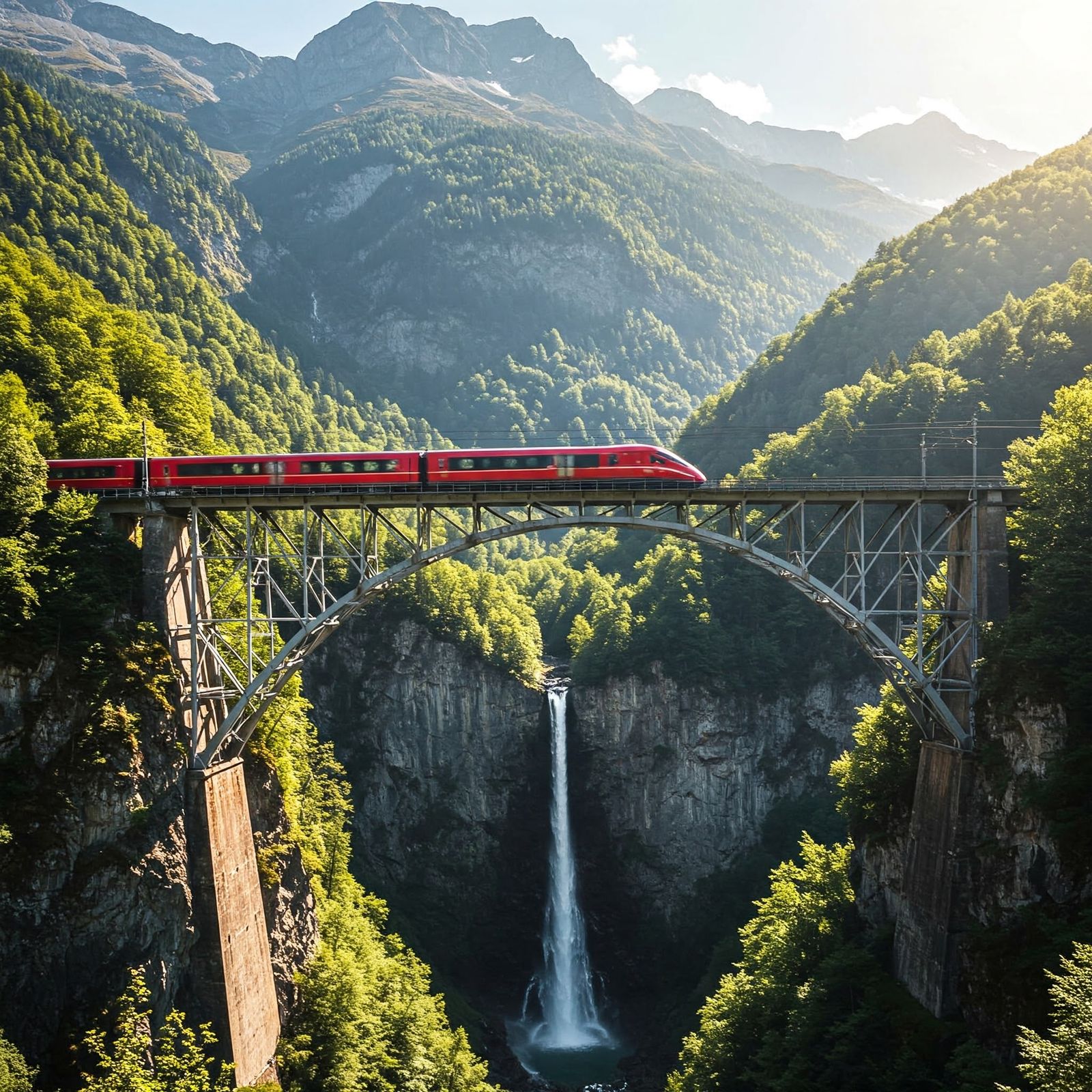 Train on a high bridge