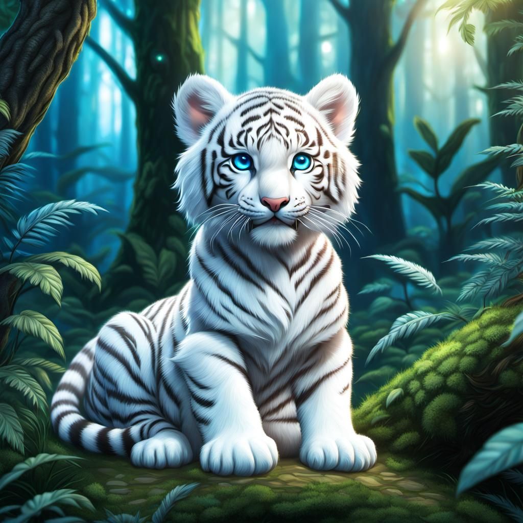 Tiger Cub in a Magical Forest #2 - AI Generated Artwork - NightCafe Creator