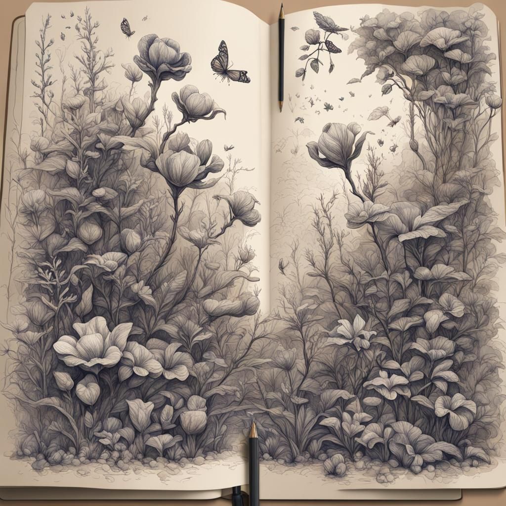 Botanical pen an ink sketch on a notebook page  by @Eowyn