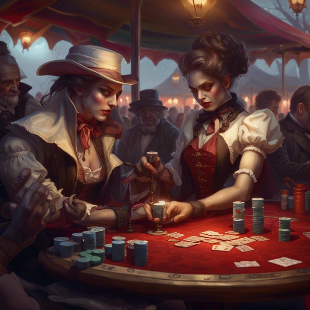 Other Worldly Country Fair Victorian Carnival Poker Game Portrait, 8k 