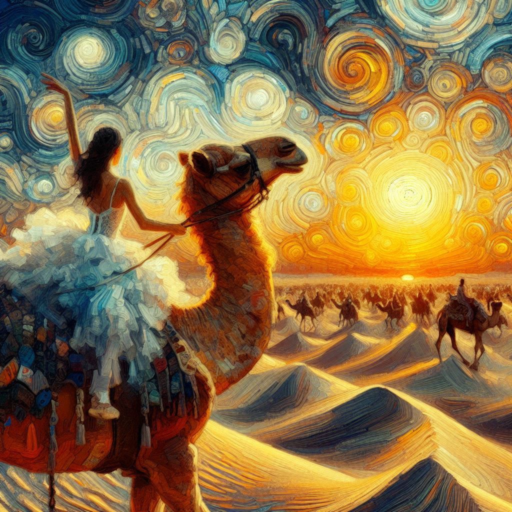 Woman with sunset desert