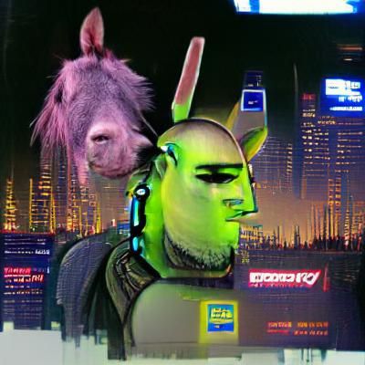Cyberpunk Shrek and donkey 