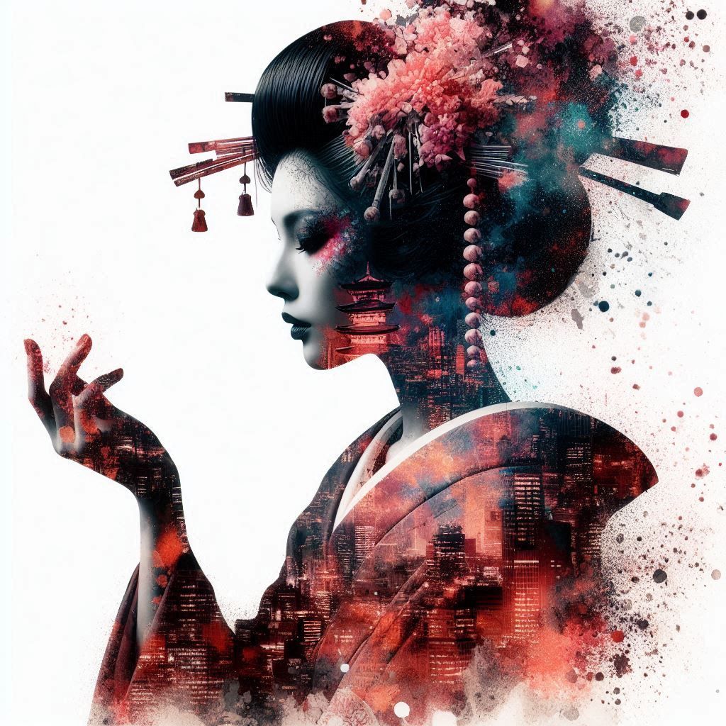 double exposure beautiful fantasy DALL-E 3 portrait landscap...